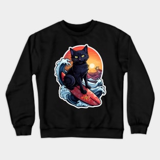 Black Cat Surfer Crewneck Sweatshirt